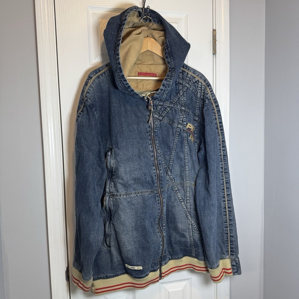 Vintage PePe Jeans Mens Denim Hooded Embroidered Streetwear‎ Jacket Size 3XL